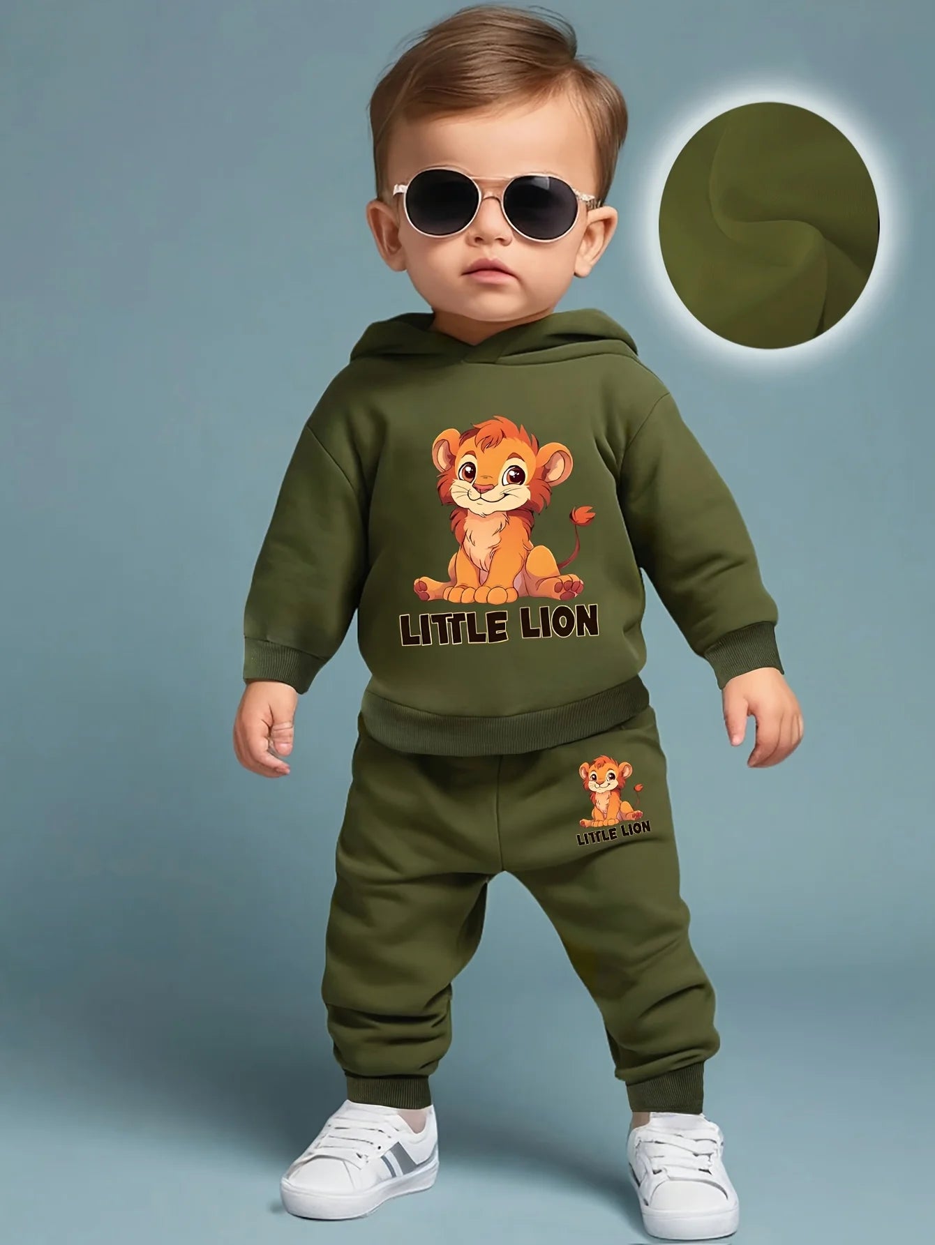 2-Delige Baby Jongens Fleece Set – Leeuw Print Sweatshirt & Broek
