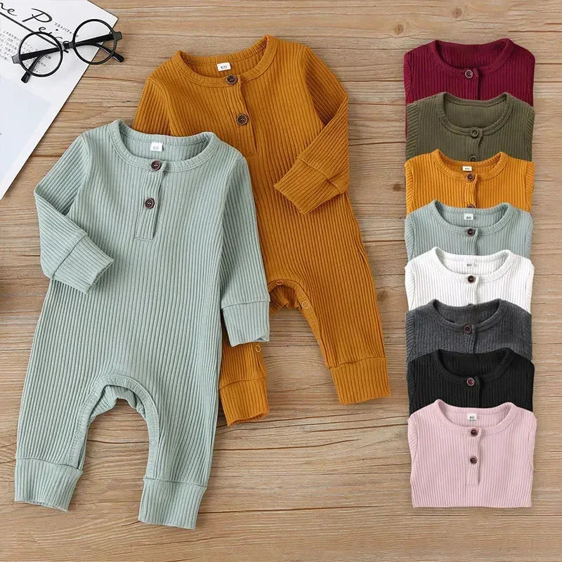 Rib Katoenen Romper – Lange Mouw Basis