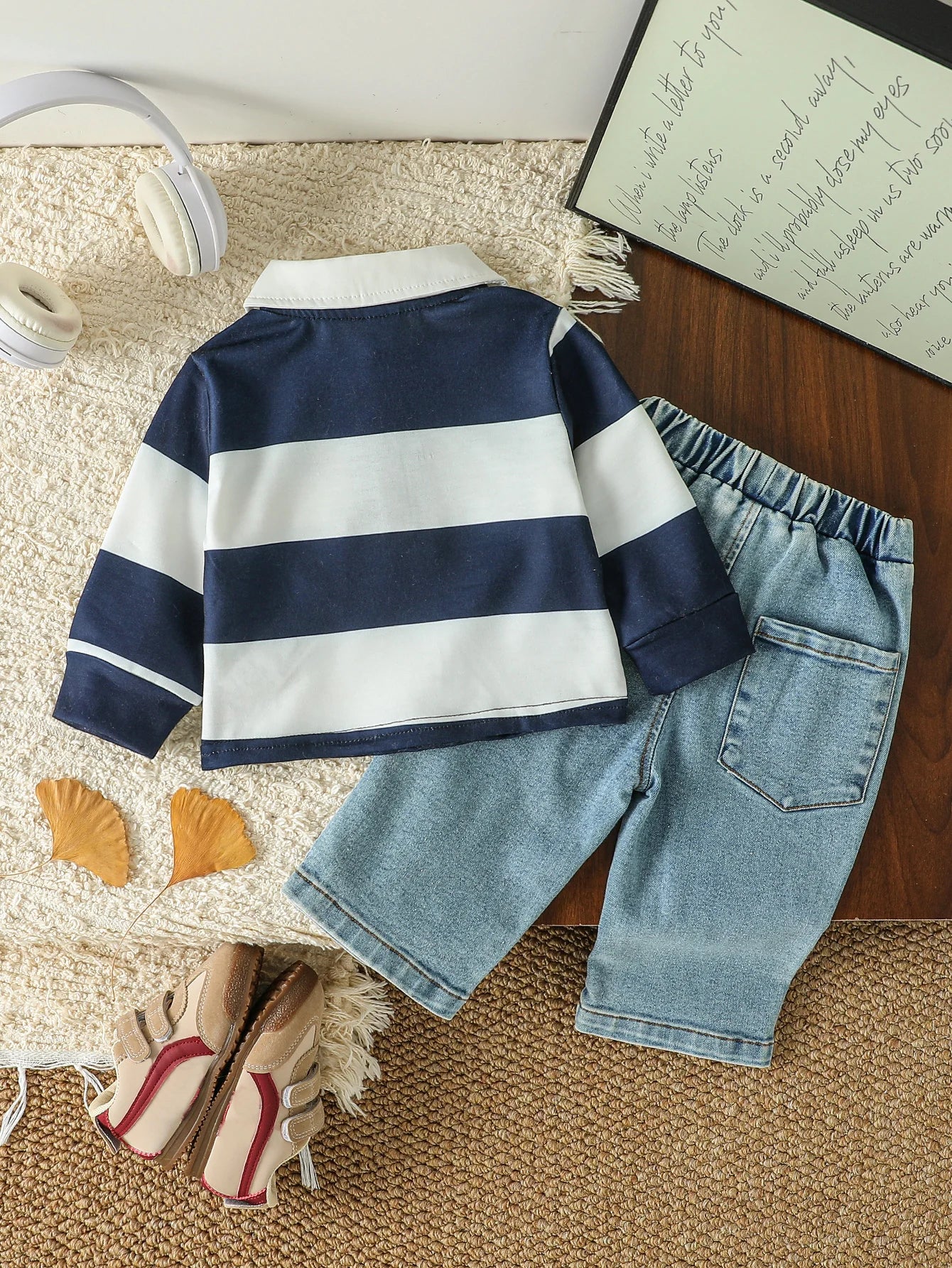 2-Delige Baby Jongens Set – Gestreepte Polo & Denim Broek