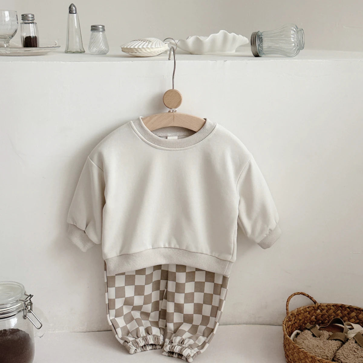2-Delige Baby Set – Long Sleeve Top & Geruite Broek