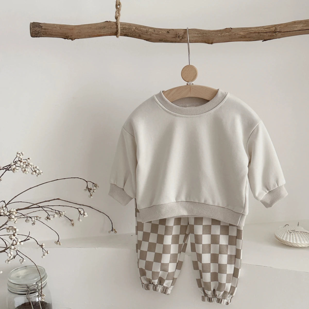 2-Delige Baby Set – Long Sleeve Top & Geruite Broek