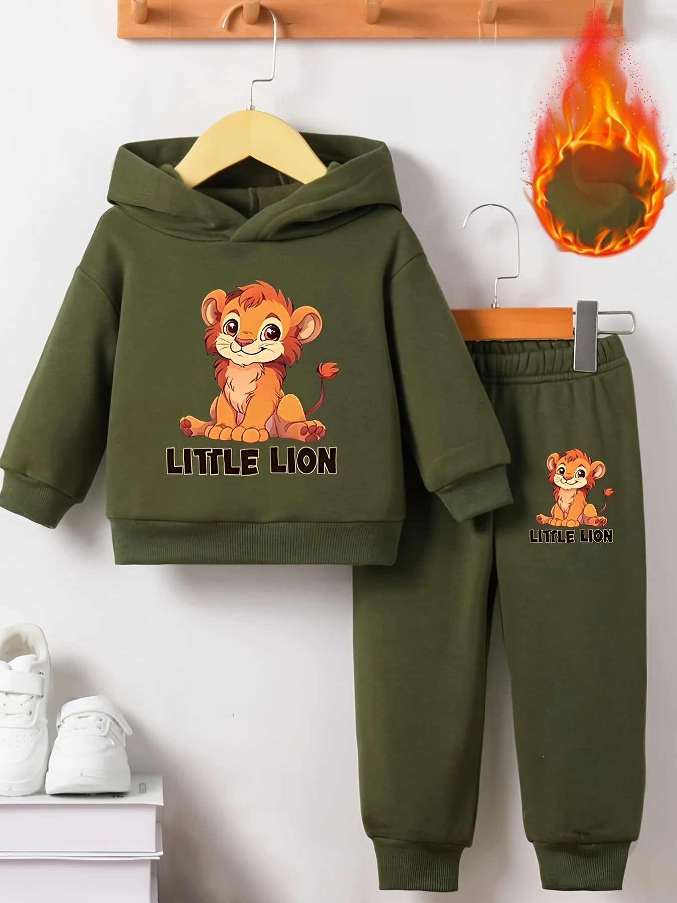 2-Delige Baby Jongens Fleece Set – Leeuw Print Sweatshirt & Broek
