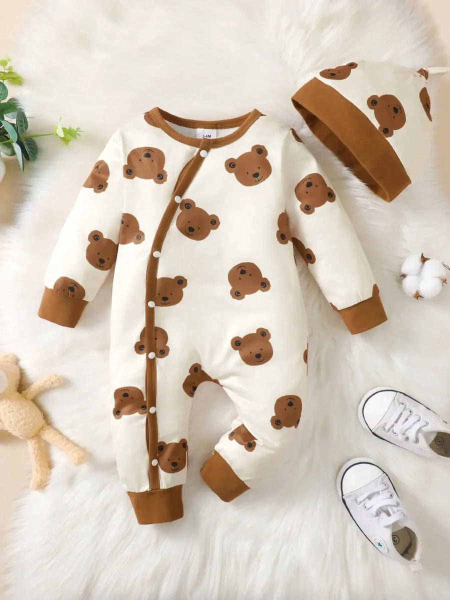 Baby Jongens Romper – Berenprint & Lange Mouwen