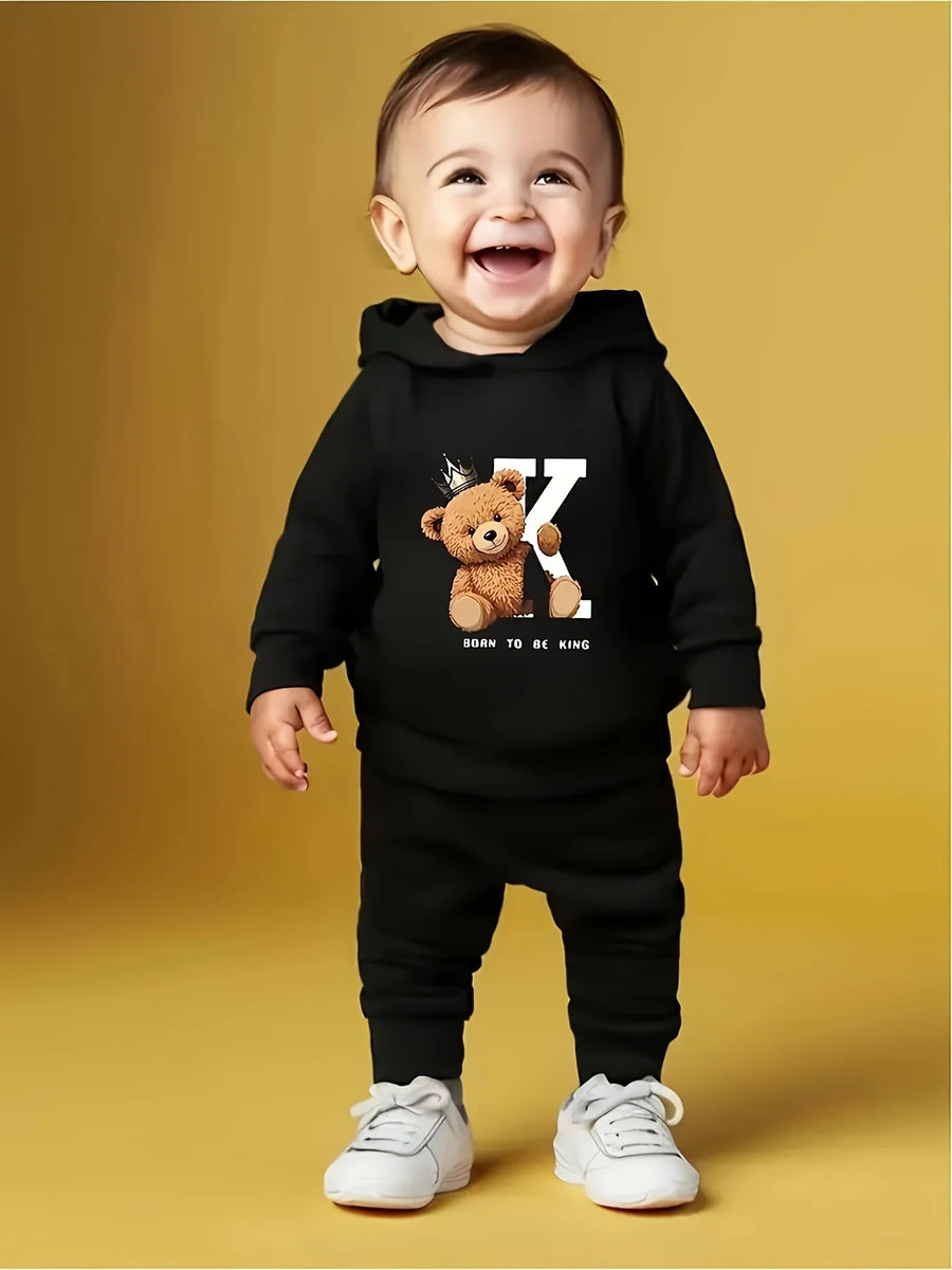 2-Delige Baby Jongens Fleece Set – Cartoon Hoodie & Broek