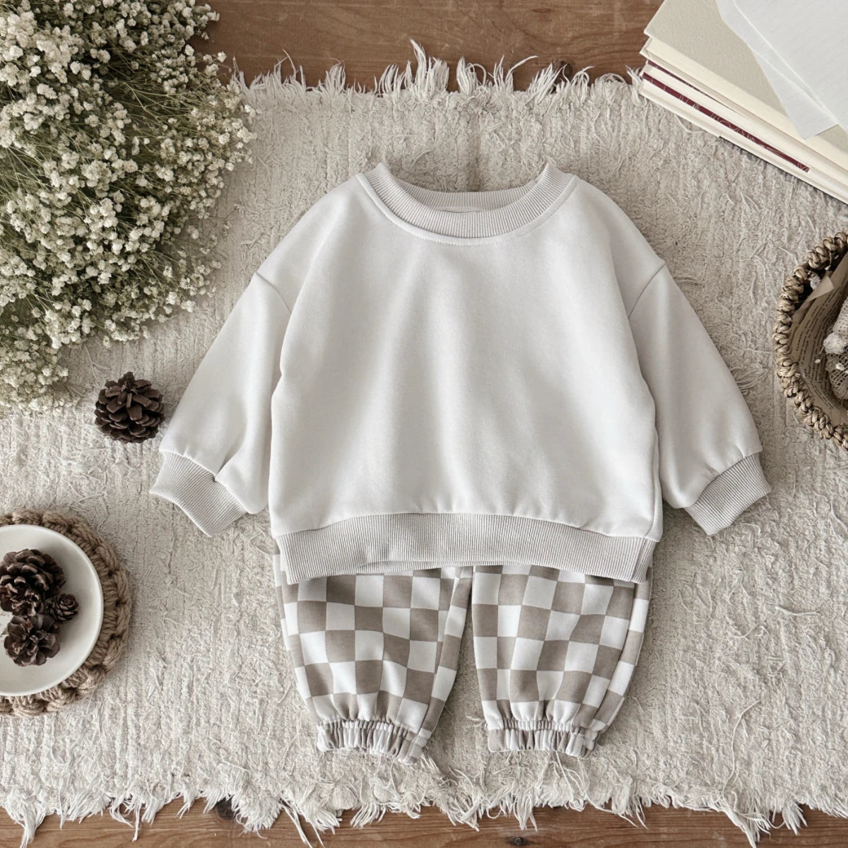 2-Delige Baby Set – Long Sleeve Top & Geruite Broek