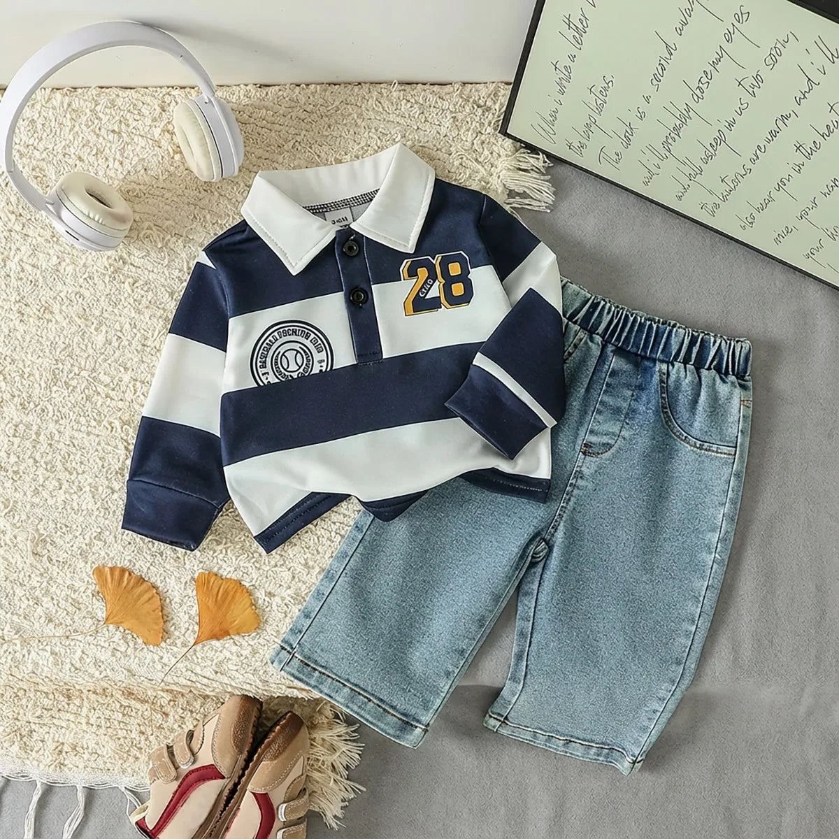 2-Delige Baby Jongens Set – Gestreepte Polo & Denim Broek