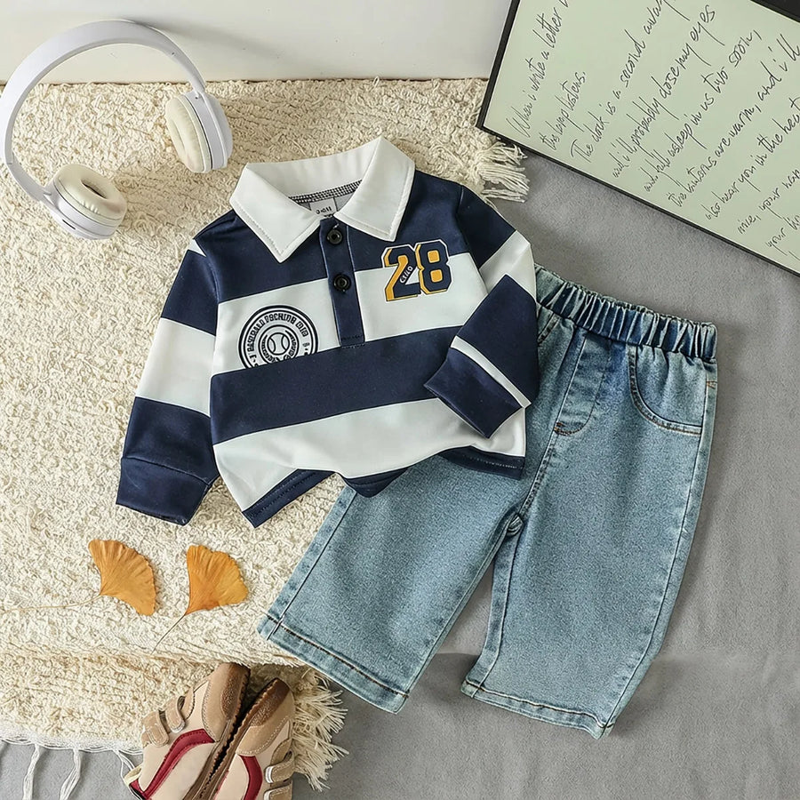 2-Delige Baby Jongens Set – Gestreepte Polo & Denim Broek