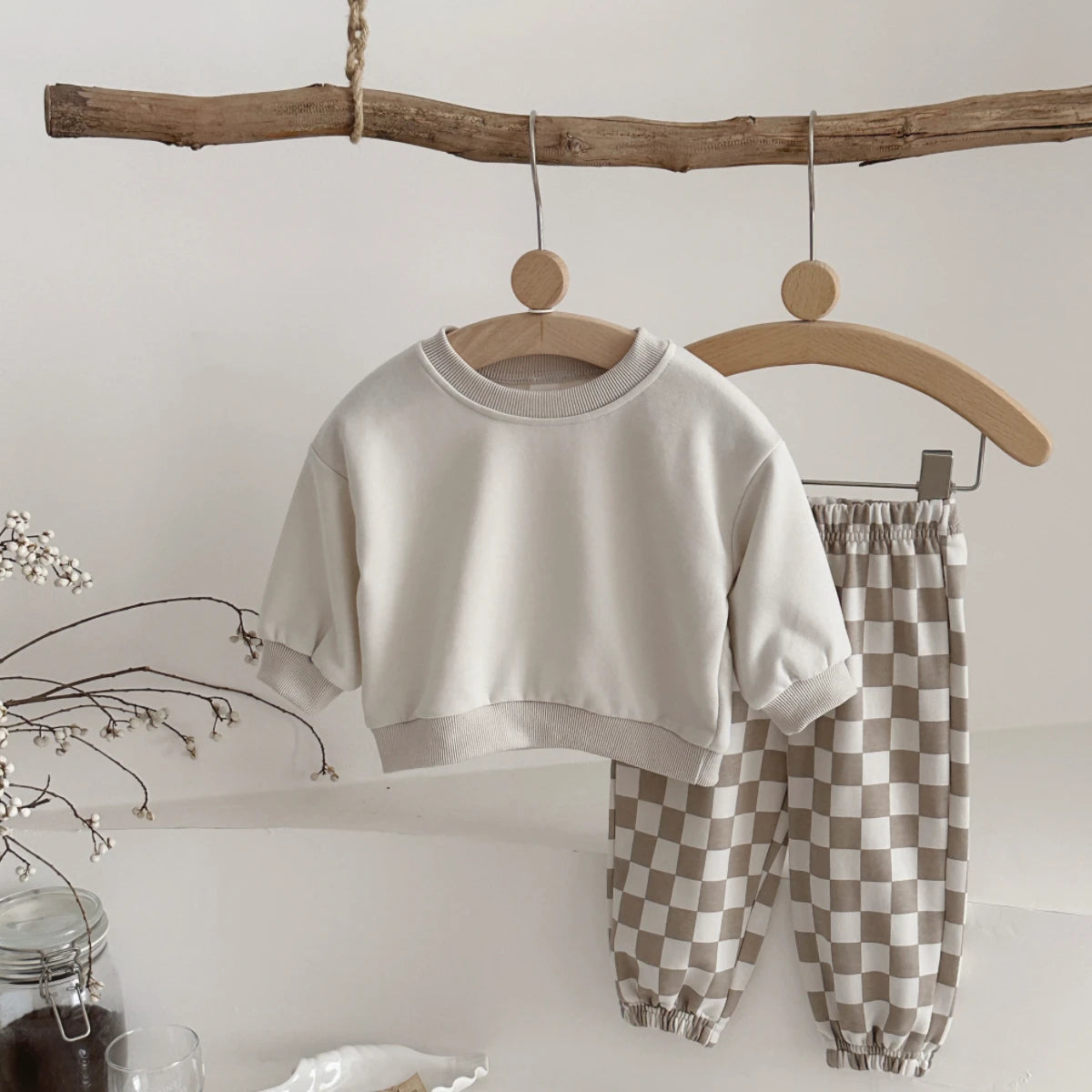 2-Delige Baby Set – Long Sleeve Top & Geruite Broek