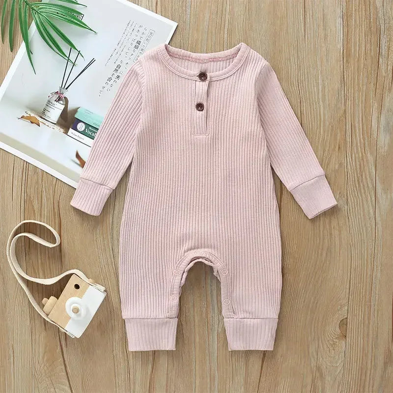 Rib Katoenen Romper – Lange Mouw Basis